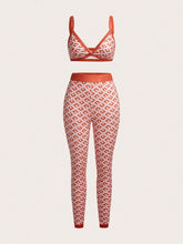 2024 Summer Women's Fashion Plaid & Printed Bikini Top & Pants Set, With Skinny Casual Sports Pants-E